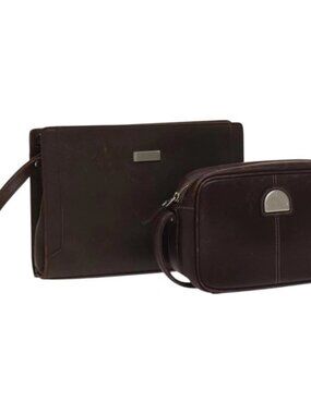 BURBERRY Clutch Bag Leather 2 Set Brown Auth ti3373